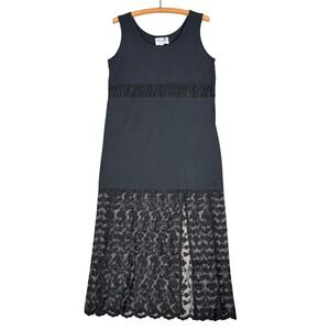 Vintage 21st Escape‎ Tank Maxi Dress Womens Size L Black Lace Trim Gothic Emo